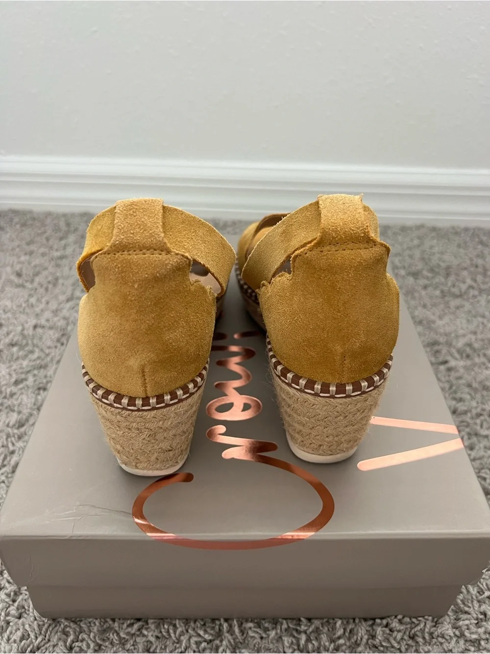 Crown Vintage Mustard Suede Espadrille Wedge Sandals